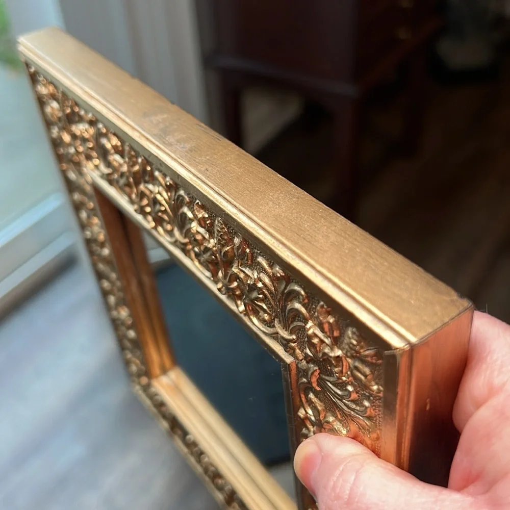 8x8” Vintage Hollywood Regency Ornate Gold Gilt Square Wall Mirror